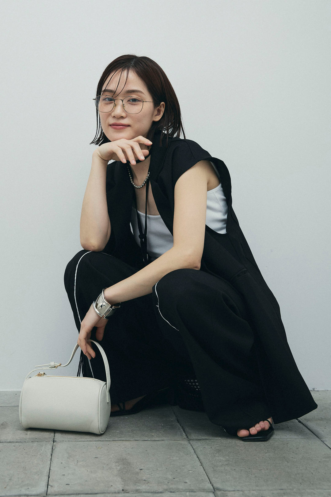 [予約/SET]ヘザーエステルテーラードジレ+ヘザーエステルカーブパンツ+メッシュラップスカート(3set)