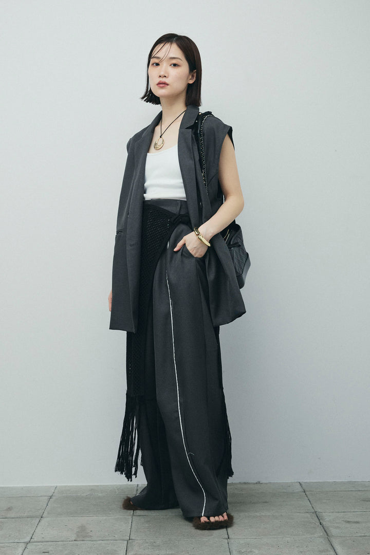 [予約/SET]ヘザーエステルテーラードジレ+ヘザーエステルカーブパンツ+メッシュラップスカート(3set)