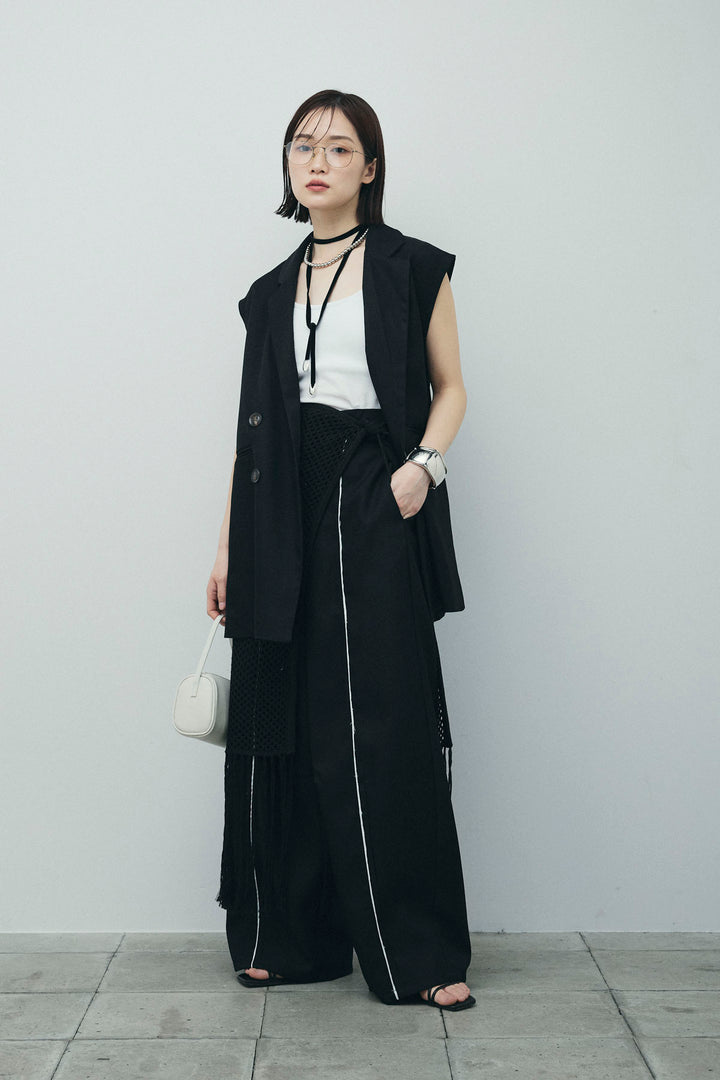 [予約/SET]ヘザーエステルテーラードジレ+ヘザーエステルカーブパンツ+メッシュラップスカート(3set)