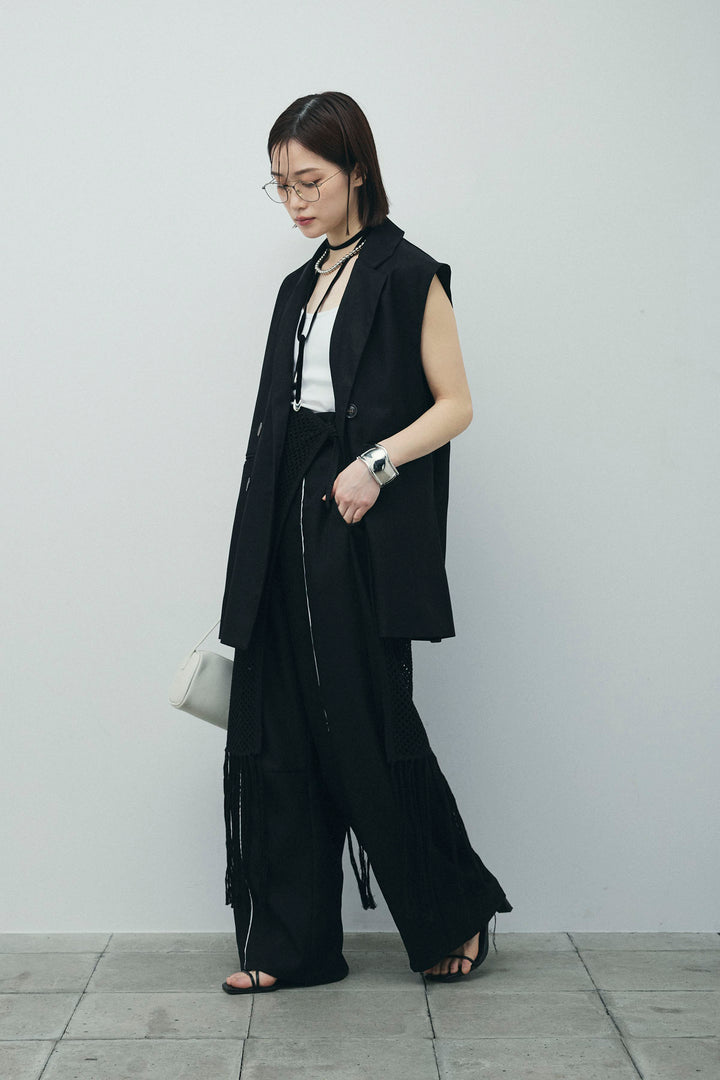 [予約/SET]ヘザーエステルテーラードジレ+ヘザーエステルカーブパンツ+メッシュラップスカート(3set)