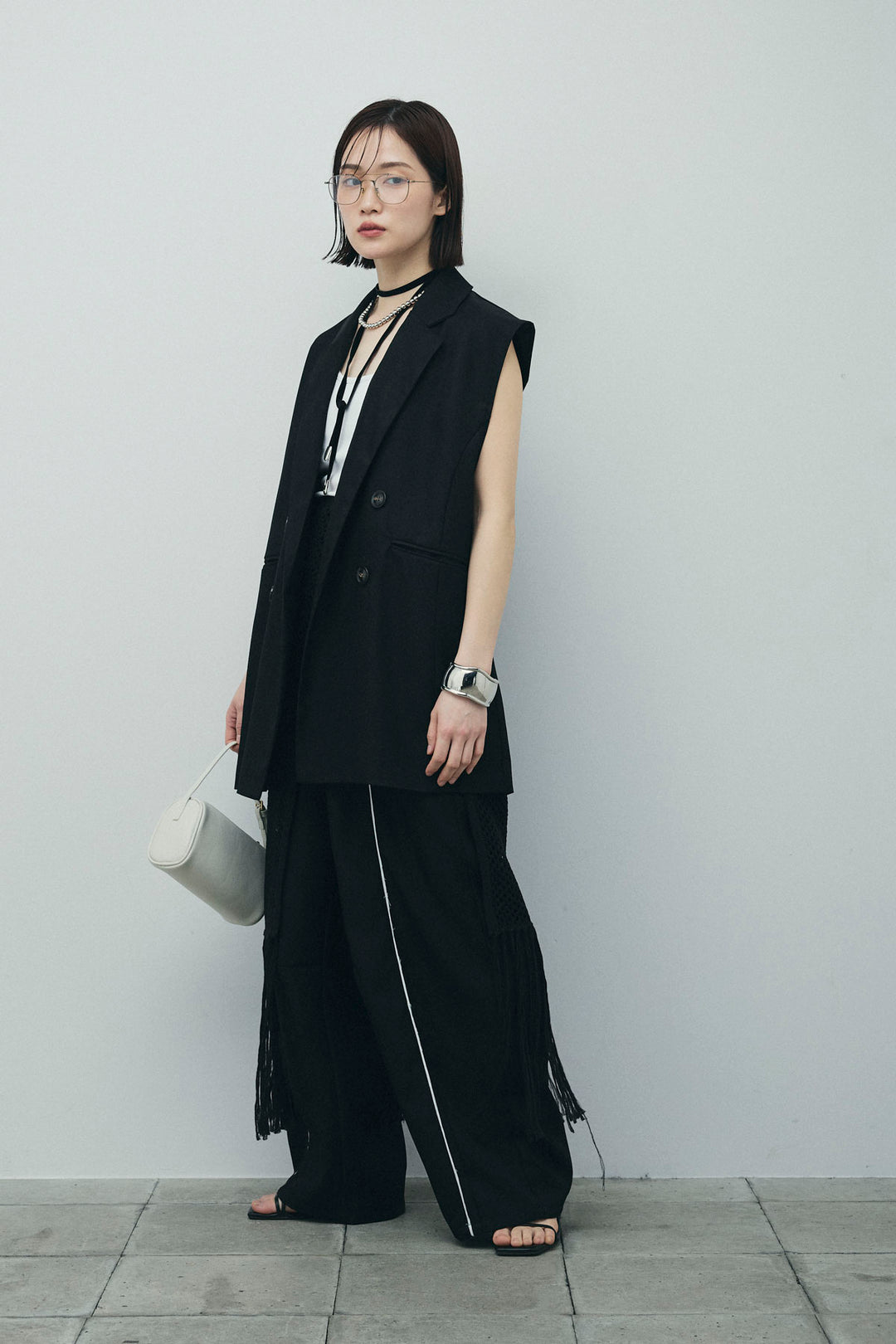 [予約/SET]ヘザーエステルテーラードジレ+ヘザーエステルカーブパンツ+メッシュラップスカート(3set)