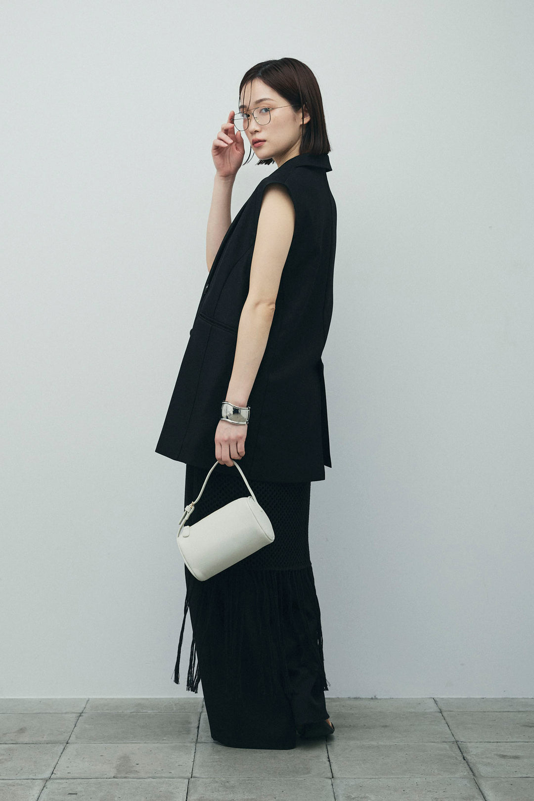 [予約/SET]ヘザーエステルテーラードジレ+ヘザーエステルカーブパンツ+メッシュラップスカート(3set)