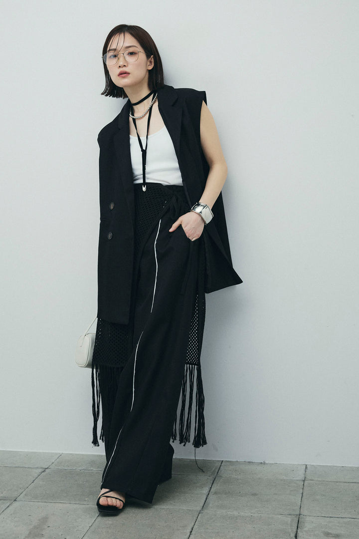 [予約/SET]ヘザーエステルテーラードジレ+ヘザーエステルカーブパンツ+メッシュラップスカート(3set)