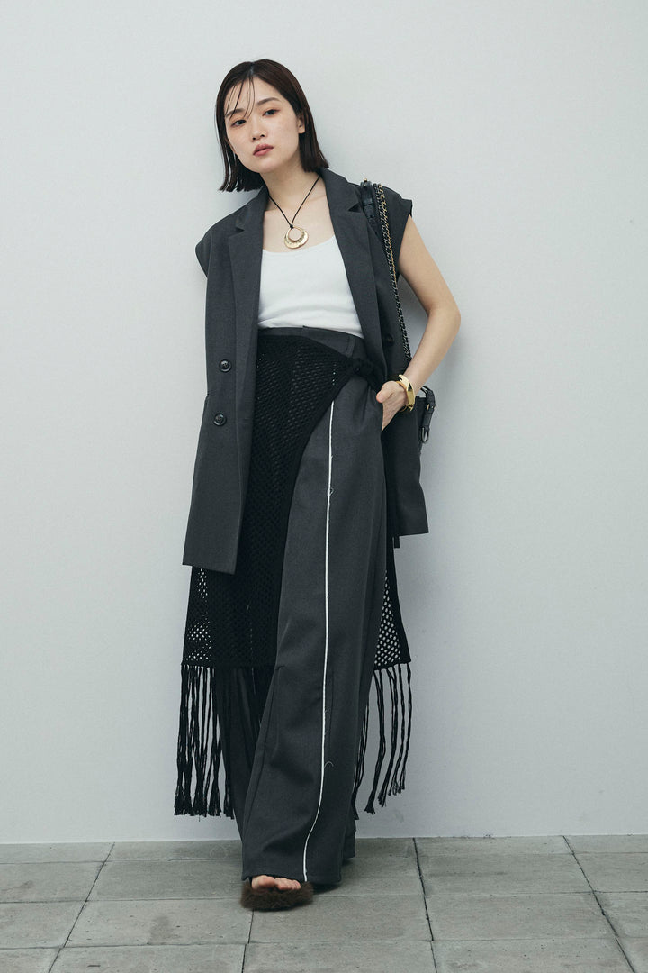 [予約/SET]ヘザーエステルテーラードジレ+ヘザーエステルカーブパンツ+メッシュラップスカート(3set)