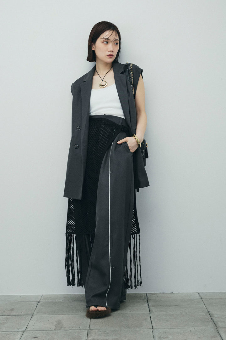 [予約/SET]ヘザーエステルテーラードジレ+ヘザーエステルカーブパンツ+メッシュラップスカート(3set)