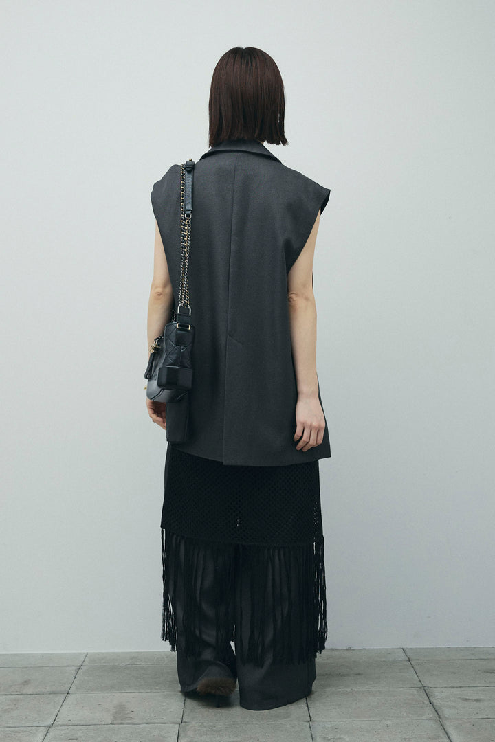 [予約/SET]ヘザーエステルテーラードジレ+ヘザーエステルカーブパンツ+メッシュラップスカート(3set)