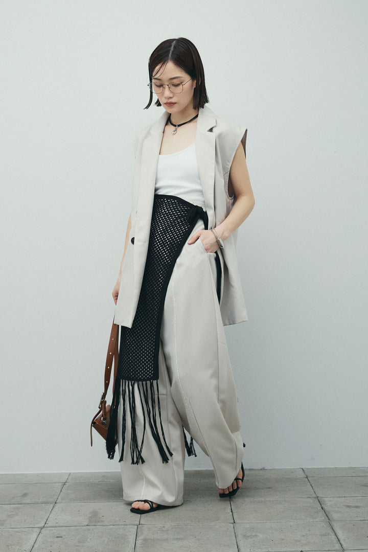 [予約/SET]ヘザーエステルテーラードジレ+ヘザーエステルカーブパンツ+メッシュラップスカート(3set)