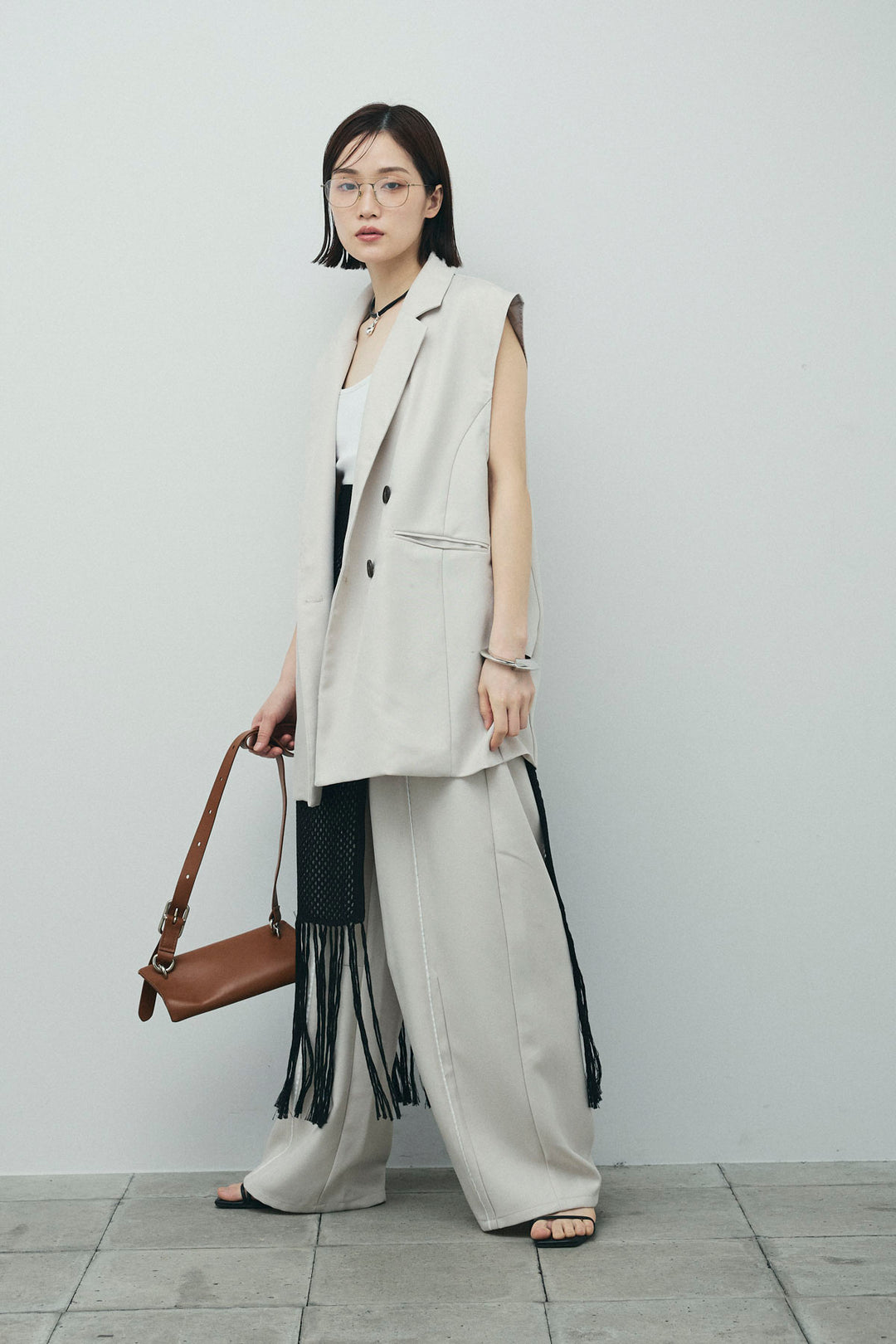 [予約/SET]ヘザーエステルテーラードジレ+ヘザーエステルカーブパンツ+メッシュラップスカート(3set)