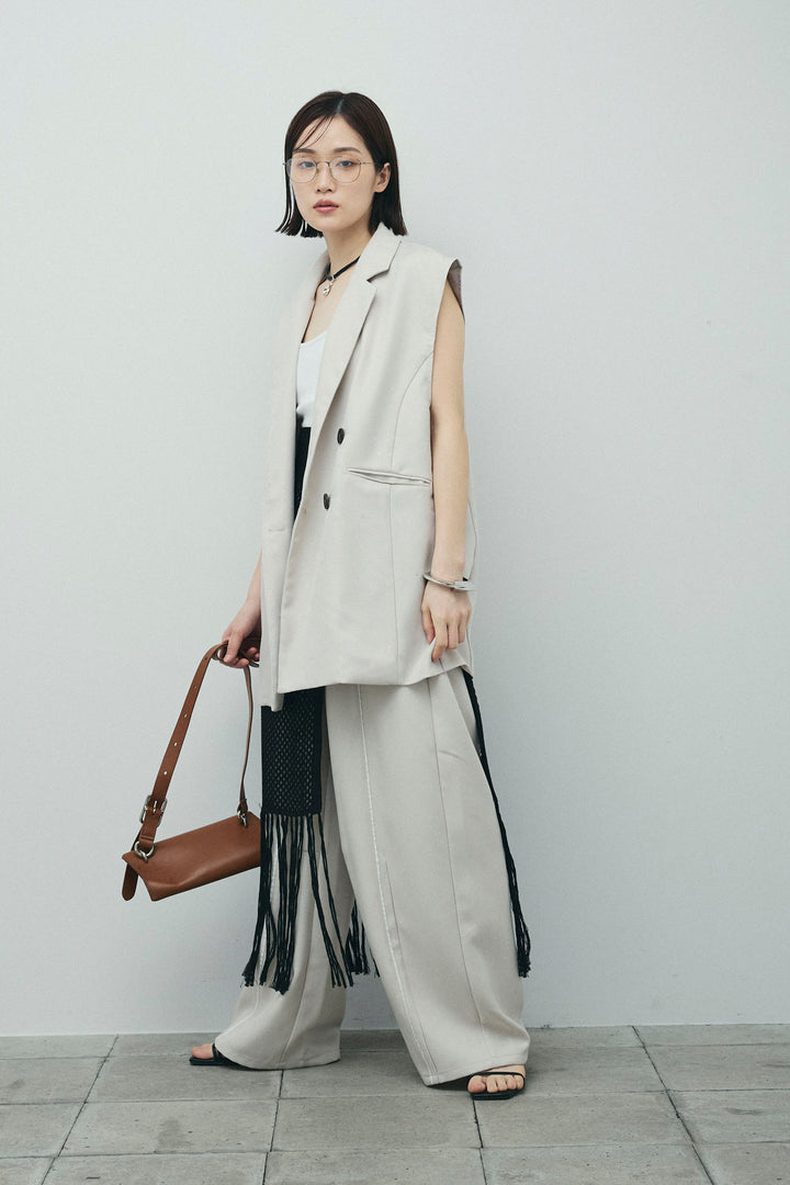 [予約/SET]ヘザーエステルテーラードジレ+ヘザーエステルカーブパンツ+メッシュラップスカート(3set)