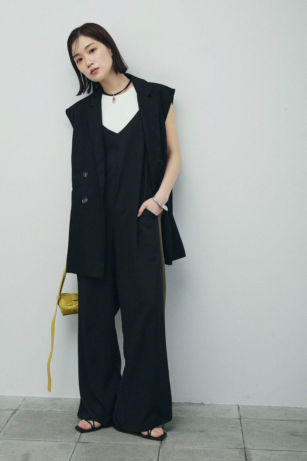 [予約/SET]ヘザーエステルテーラードジレ+サイドラインキャミサロペット(2set)