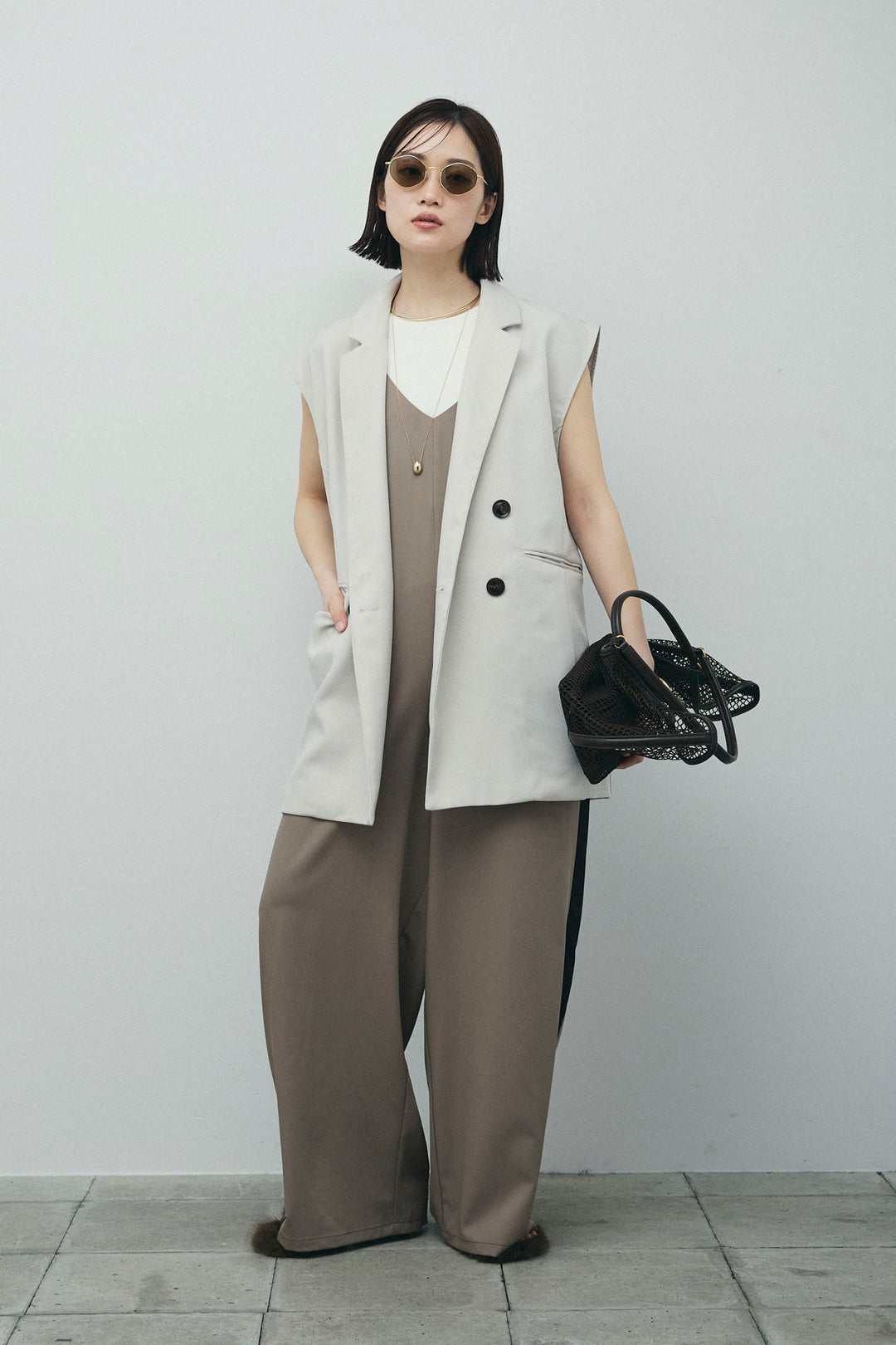 [予約/SET]ヘザーエステルテーラードジレ+サイドラインキャミサロペット(2set)