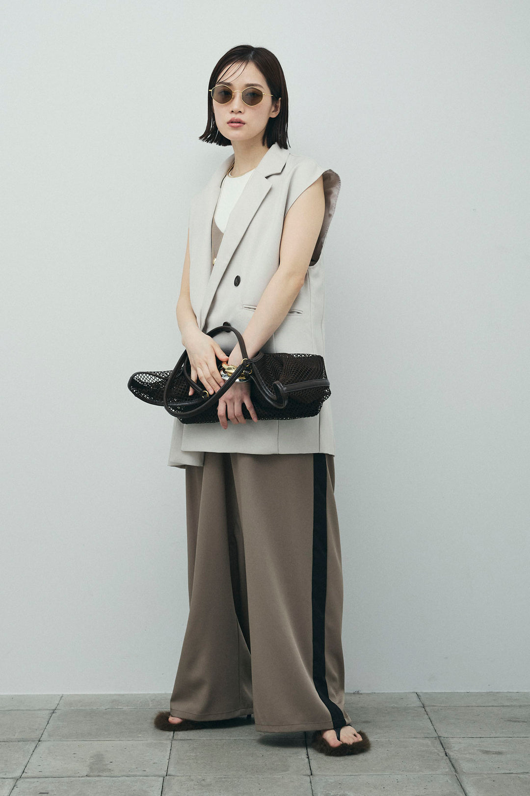 [予約/SET]ヘザーエステルテーラードジレ+サイドラインキャミサロペット(2set)