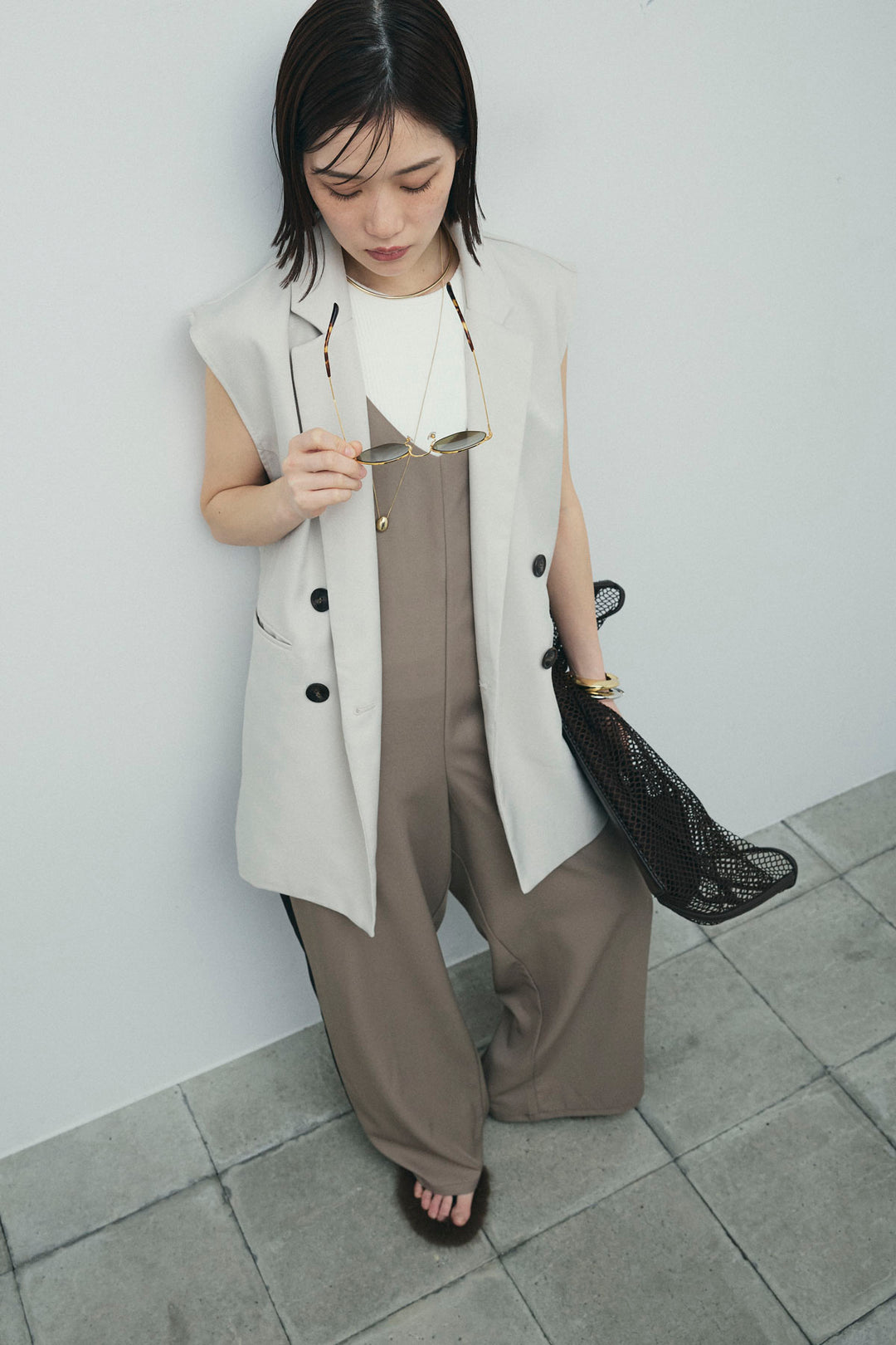 [予約/SET]ヘザーエステルテーラードジレ+サイドラインキャミサロペット(2set)