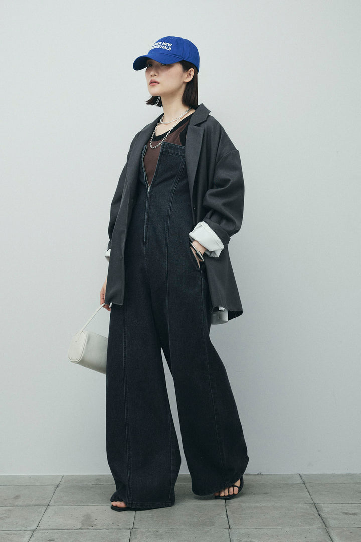 [予約/SET]ヘザーエステルテーラードジャケット+カップ付き配色アメスリタンク+デニムオールインワン(3set)