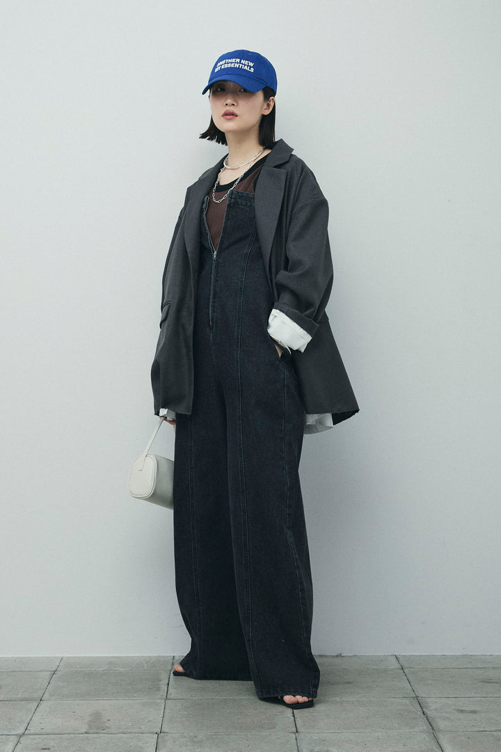 [予約/SET]ヘザーエステルテーラードジャケット+カップ付き配色アメスリタンク+デニムオールインワン(3set)