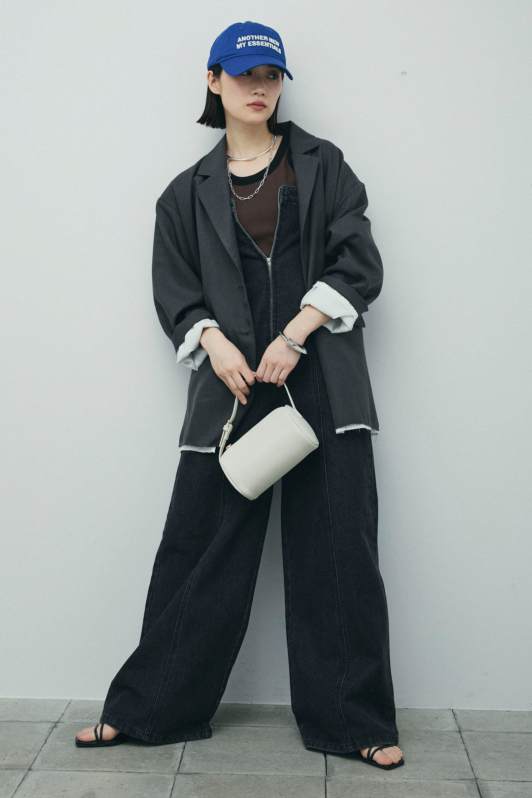 [予約/SET]ヘザーエステルテーラードジャケット+カップ付き配色アメスリタンク+デニムオールインワン(3set)