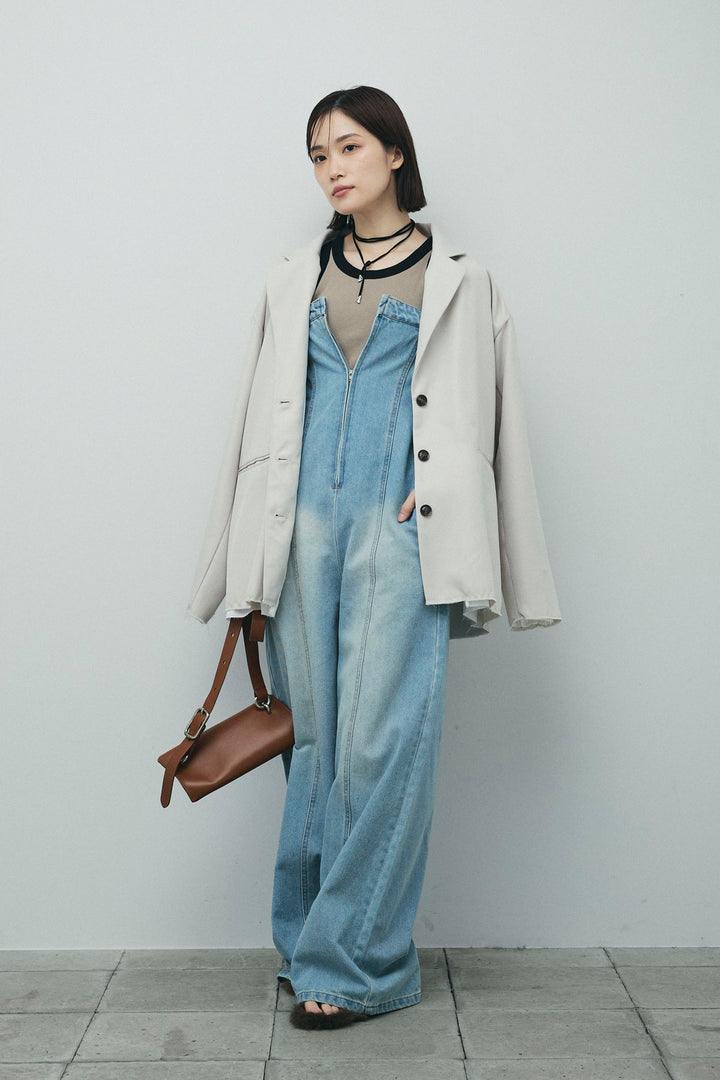 [予約/SET]ヘザーエステルテーラードジャケット+カップ付き配色アメスリタンク+デニムオールインワン(3set)