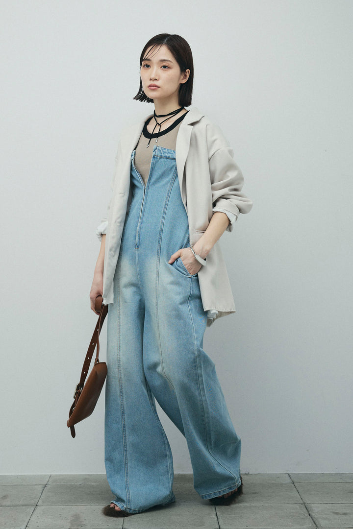 [予約/SET]ヘザーエステルテーラードジャケット+カップ付き配色アメスリタンク+デニムオールインワン(3set)