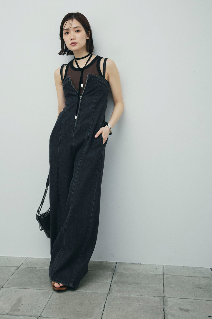 [予約/SET]カップ付き配色アメスリタンク+デニムオールインワン(2set)