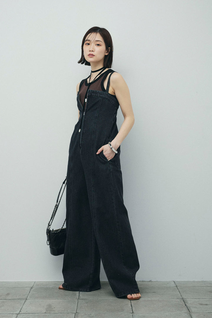 [予約/SET]カップ付き配色アメスリタンク+デニムオールインワン(2set)