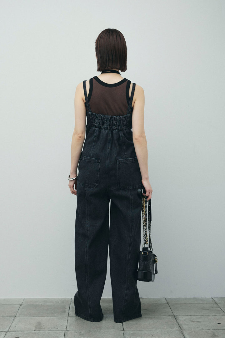 [予約/SET]カップ付き配色アメスリタンク+デニムオールインワン(2set)