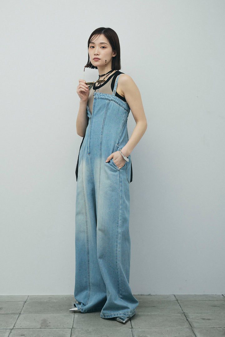 [予約/SET]カップ付き配色アメスリタンク+デニムオールインワン(2set)
