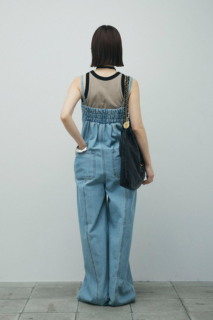 [予約/SET]カップ付き配色アメスリタンク+デニムオールインワン(2set)