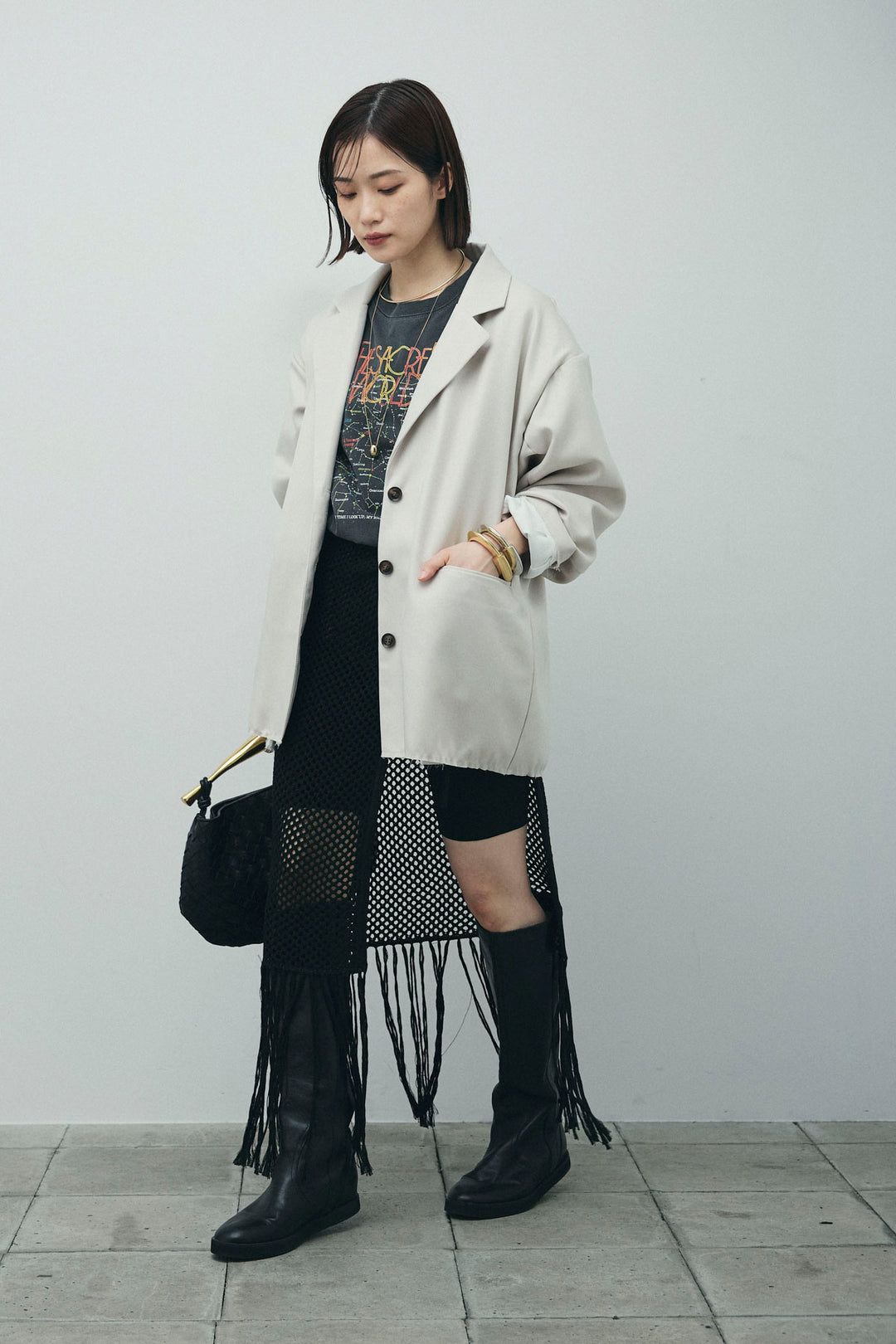 [予約/SET]ヘザーエステルテーラードジャケット+vintage-Tシャツ+ショート丈レギンス(3set)