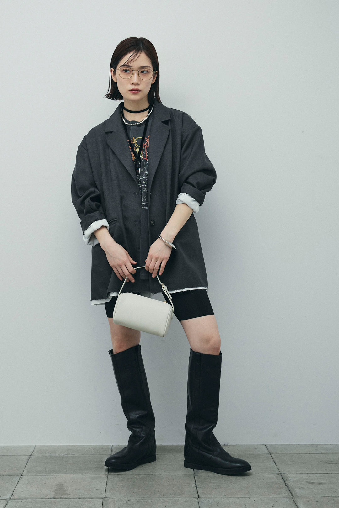 [予約/SET]ヘザーエステルテーラードジャケット+vintage-Tシャツ+ショート丈レギンス(3set)