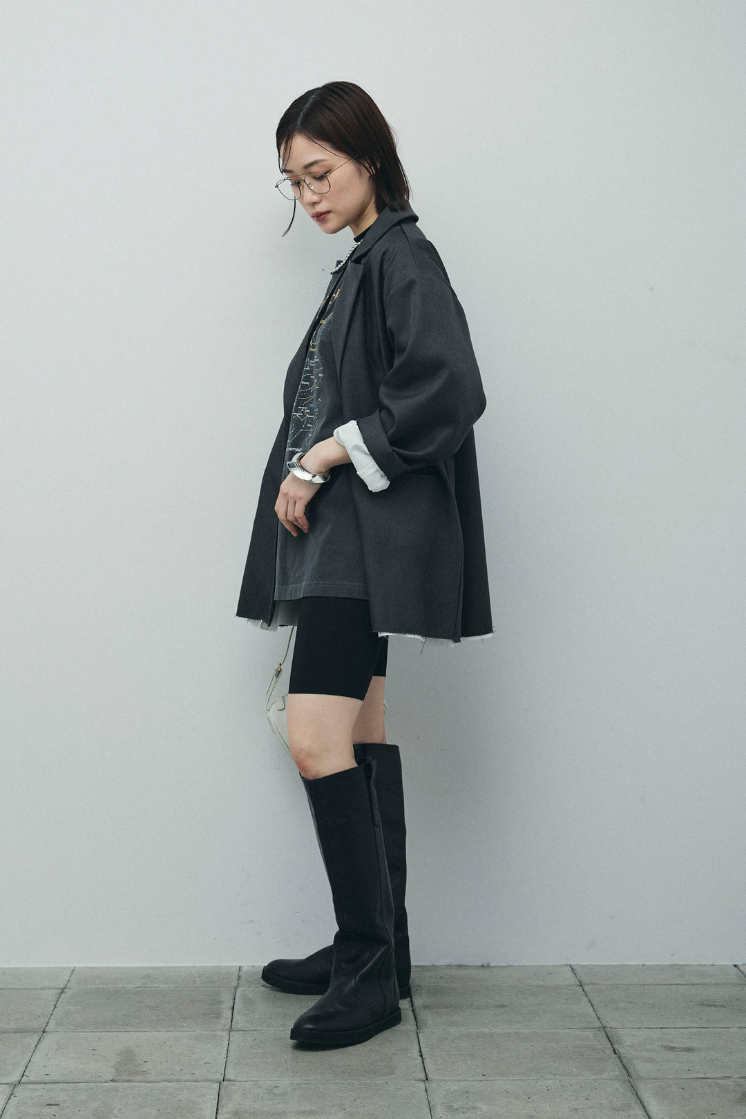 [予約/SET]ヘザーエステルテーラードジャケット+vintage-Tシャツ+ショート丈レギンス(3set)