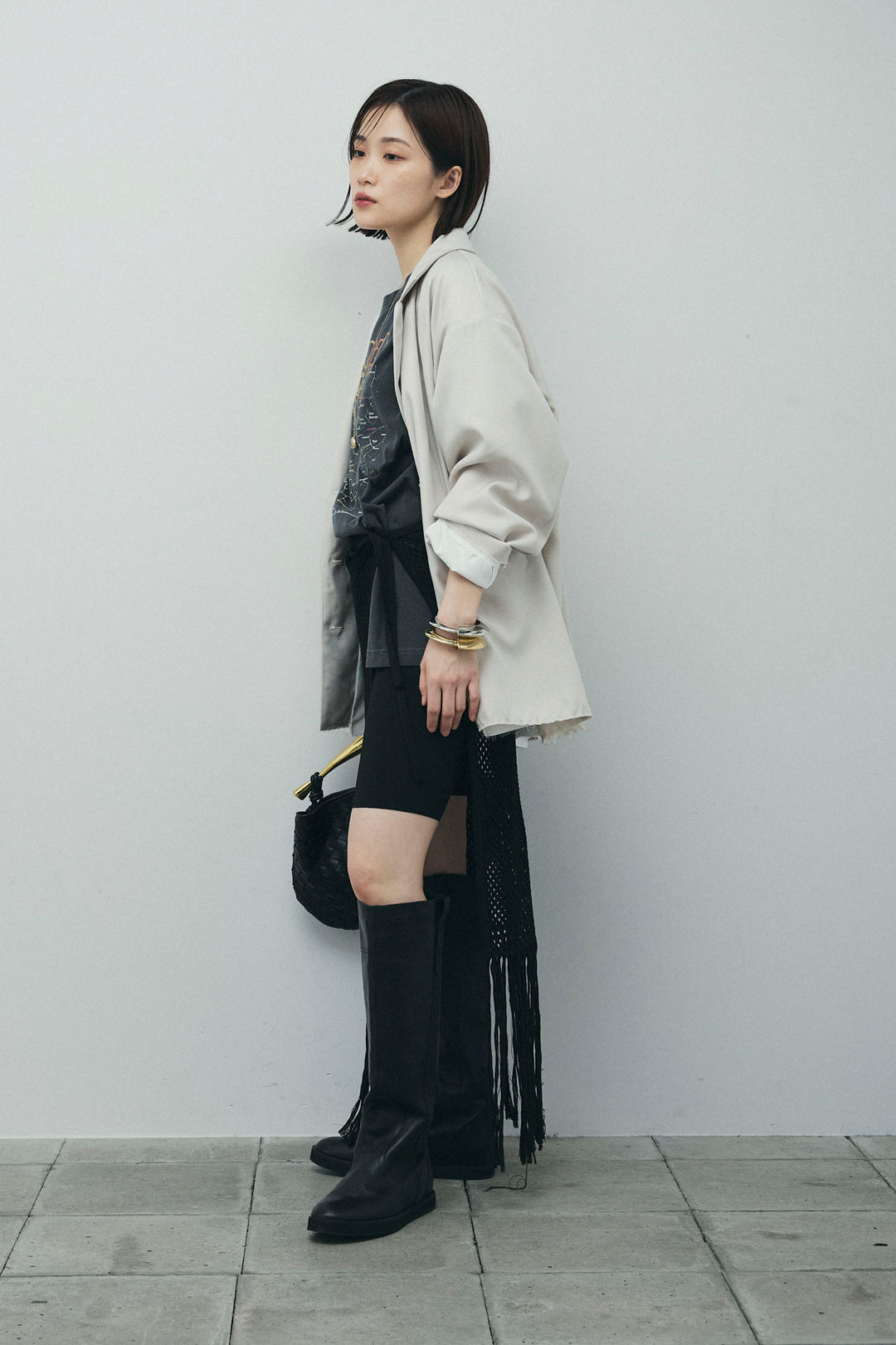 [予約/SET]ヘザーエステルテーラードジャケット+vintage-Tシャツ+ショート丈レギンス(3set)