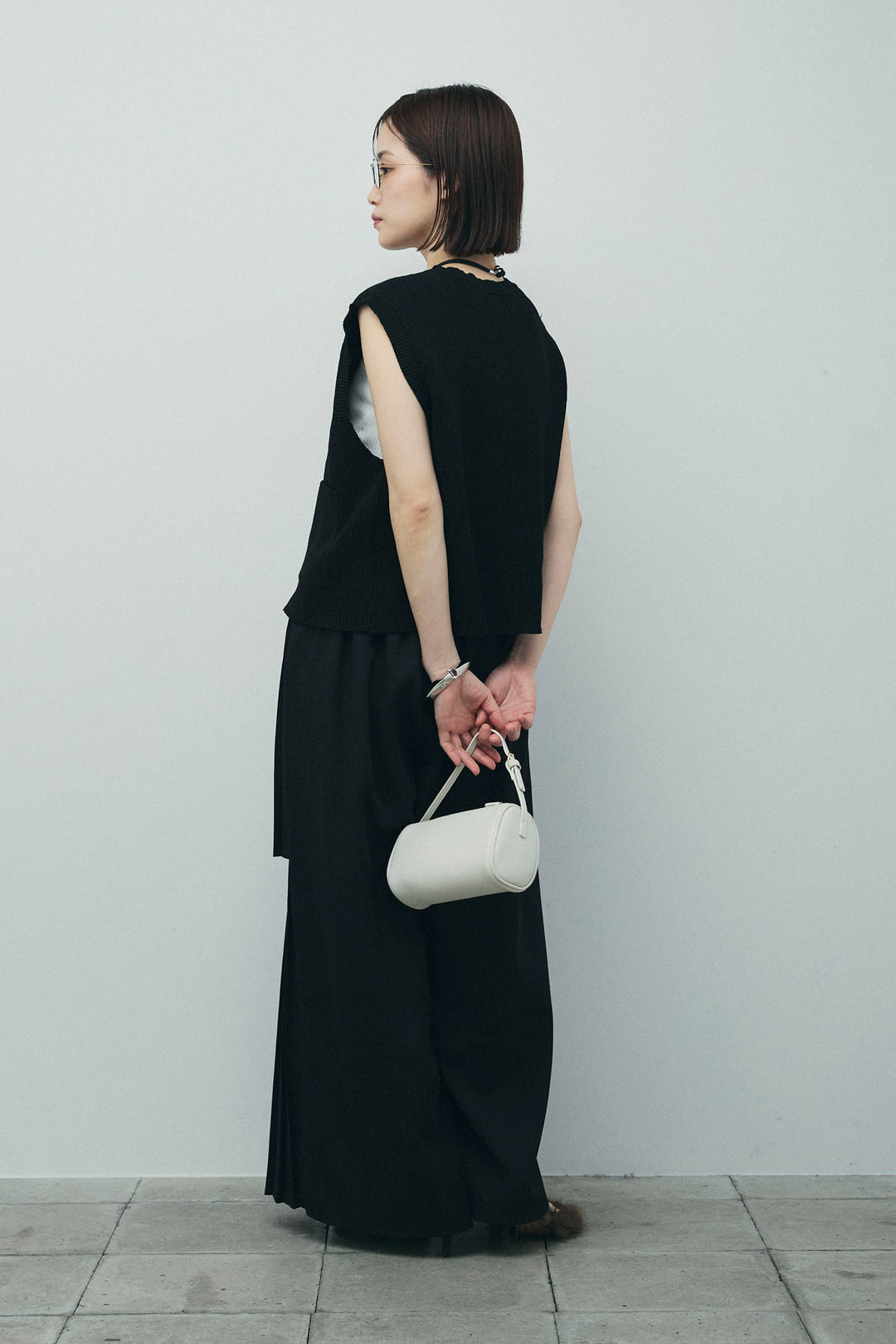 [予約/SET]畦編み金釦ルーズベスト+アシメプリーツパンツ(2set)