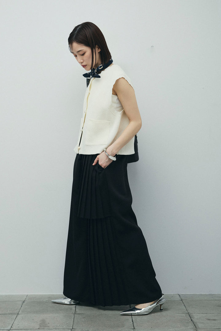 [予約/SET]畦編み金釦ルーズベスト+アシメプリーツパンツ(2set)
