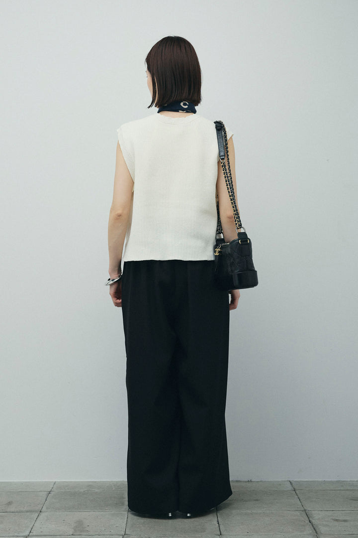 [予約/SET]畦編み金釦ルーズベスト+アシメプリーツパンツ(2set)