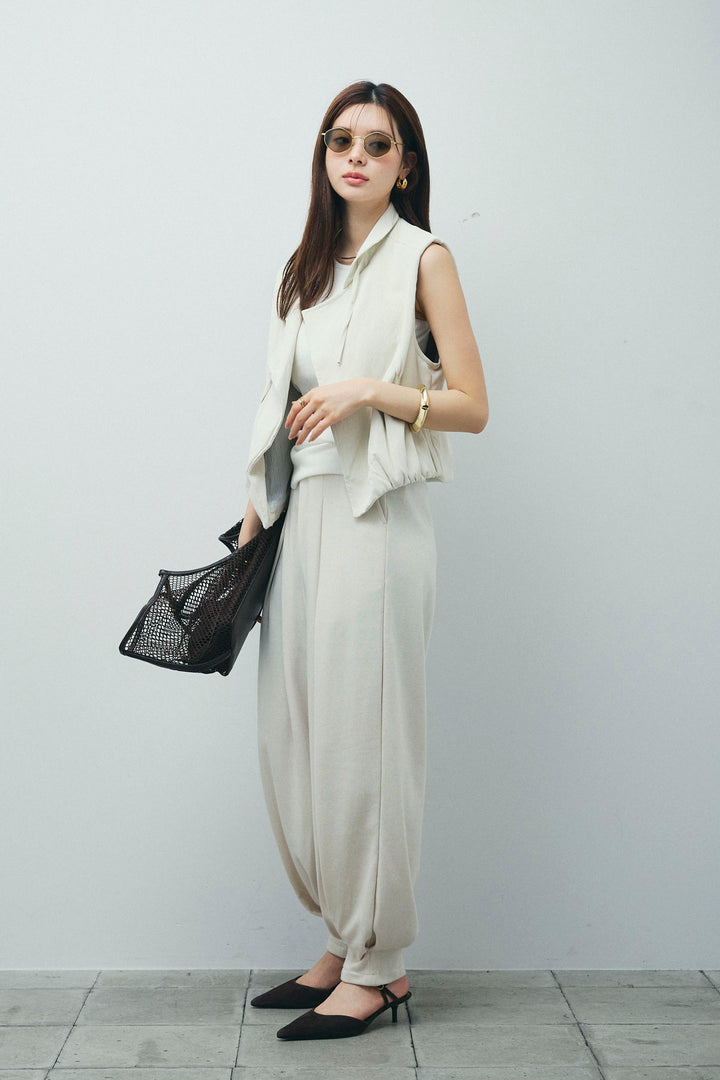 [予約/SET]フェイクスウェードショートベスト+タックボリュームスウェットパンツ(2set)