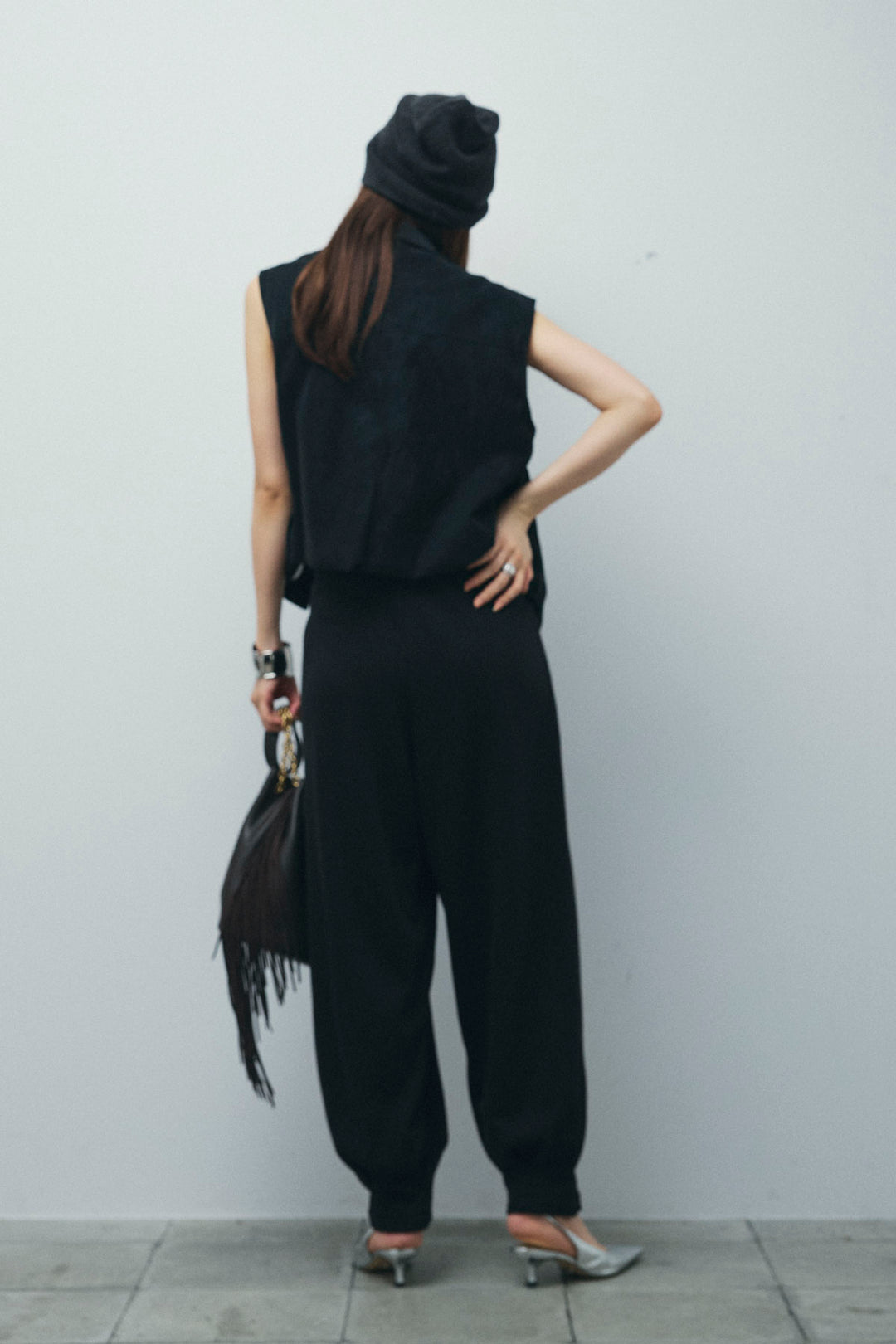 [予約/SET]フェイクスウェードショートベスト+タックボリュームスウェットパンツ(2set)