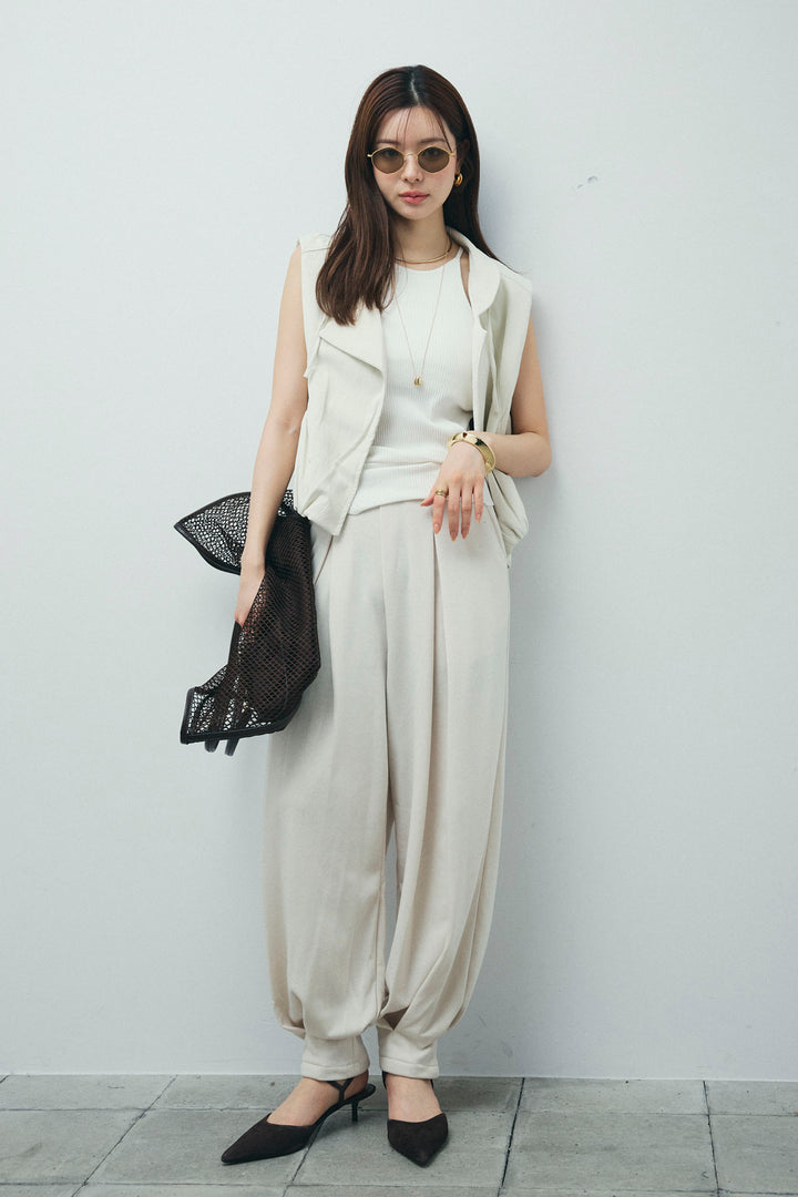 [予約/SET]フェイクスウェードショートベスト+タックボリュームスウェットパンツ(2set)