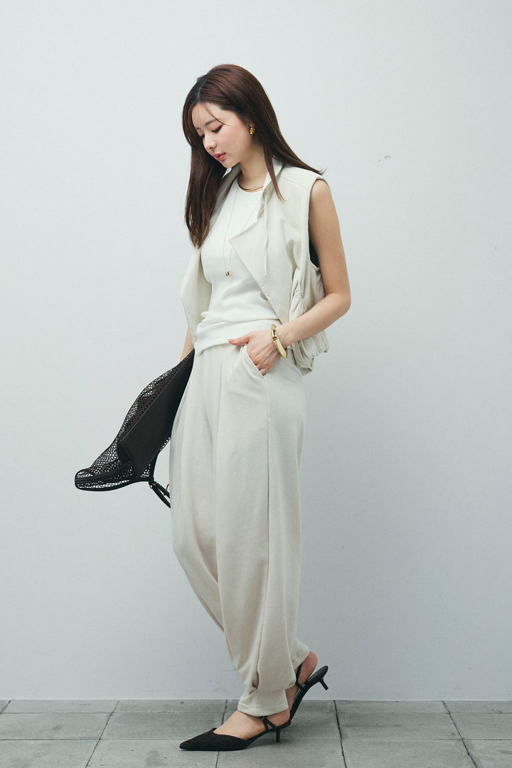 [予約/SET]フェイクスウェードショートベスト+タックボリュームスウェットパンツ(2set)