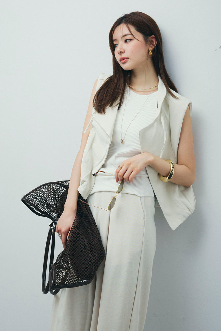 [予約/SET]フェイクスウェードショートベスト+タックボリュームスウェットパンツ(2set)