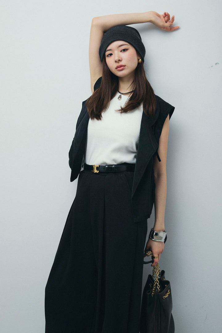 [予約/SET]フェイクスウェードショートベスト+タックボリュームスウェットパンツ(2set)