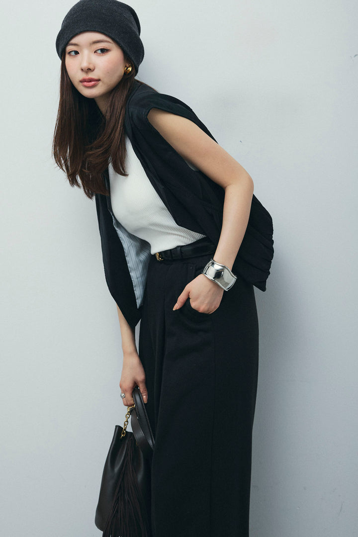 [予約/SET]フェイクスウェードショートベスト+タックボリュームスウェットパンツ(2set)