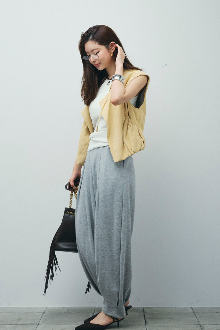 [予約/SET]フェイクスウェードショートベスト+タックボリュームスウェットパンツ(2set)