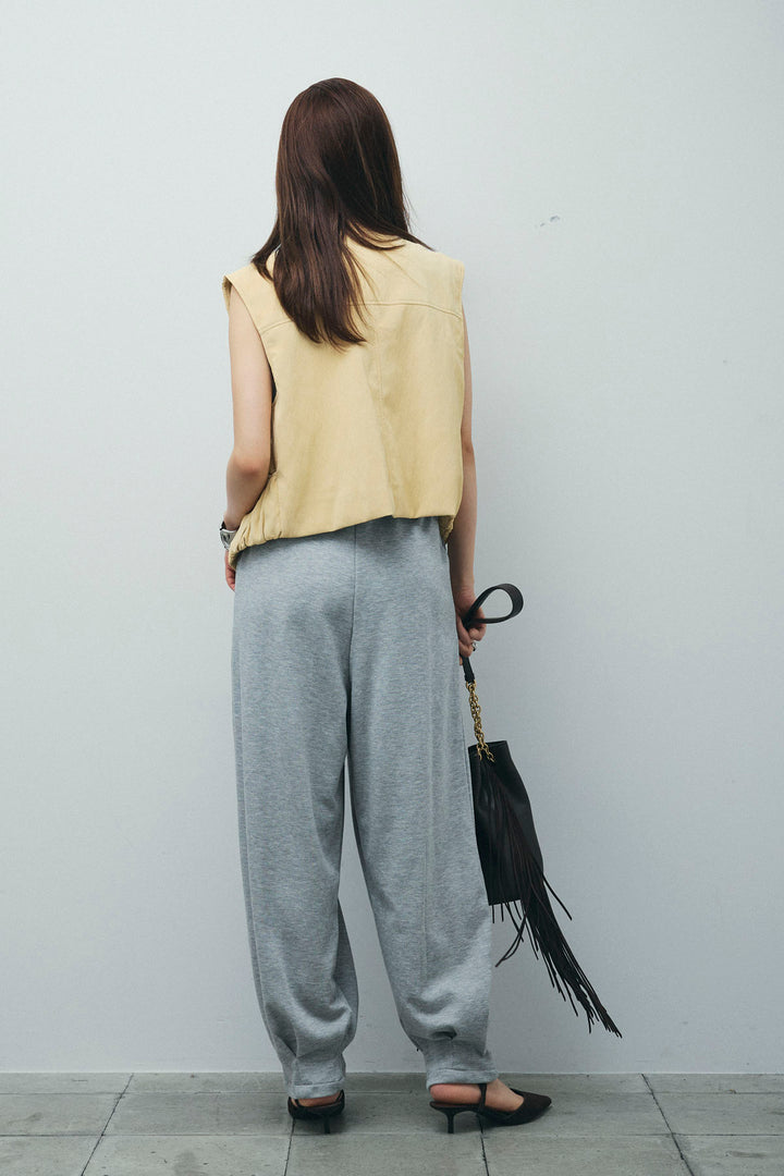 [予約/SET]フェイクスウェードショートベスト+タックボリュームスウェットパンツ(2set)