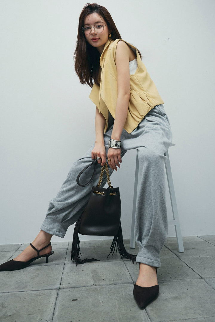 [予約/SET]フェイクスウェードショートベスト+タックボリュームスウェットパンツ(2set)