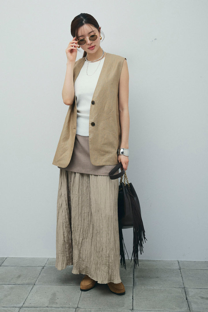 [予約/SET]ノーカラージレ+レイヤードスカート(2set)