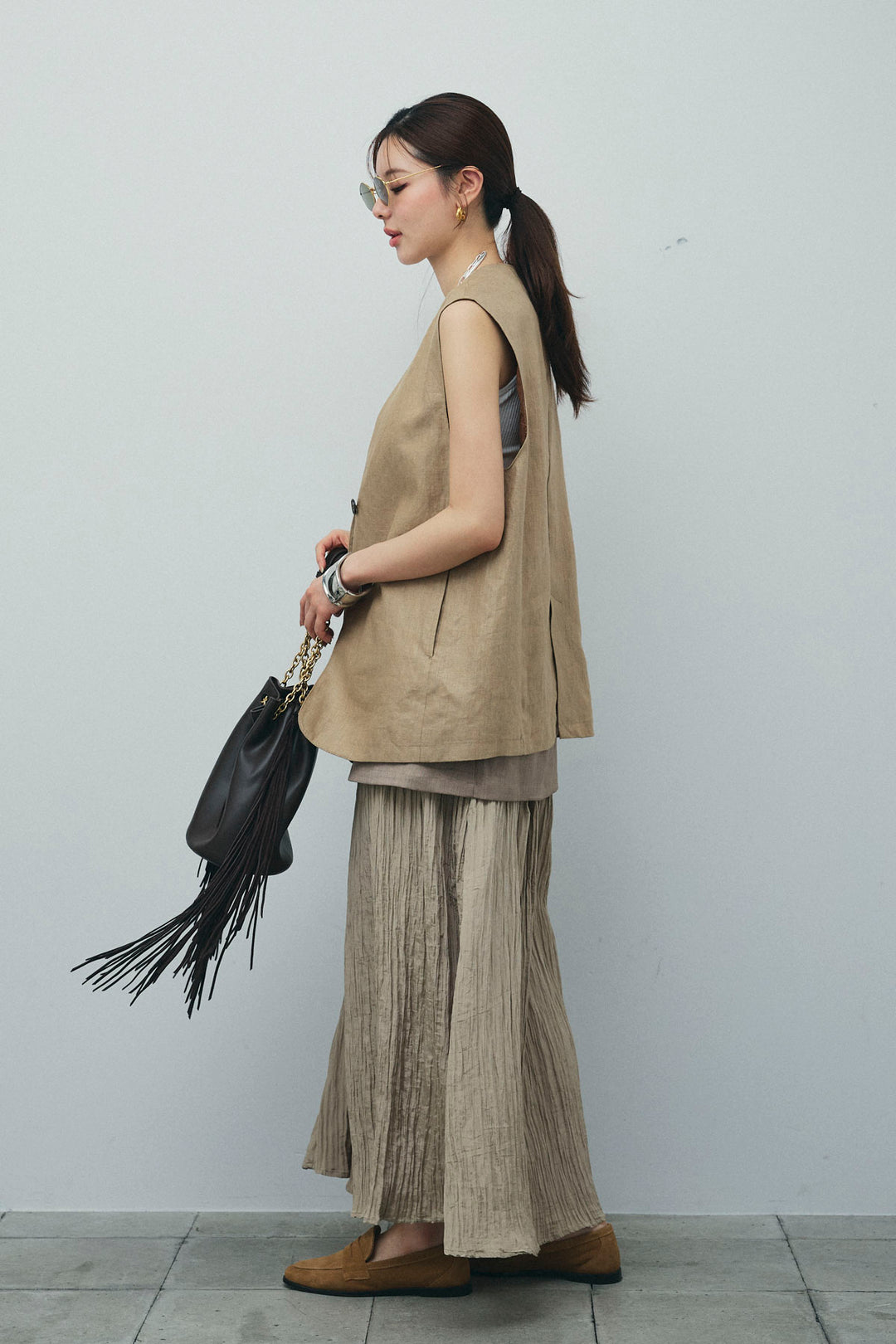 [予約/SET]ノーカラージレ+レイヤードスカート(2set)