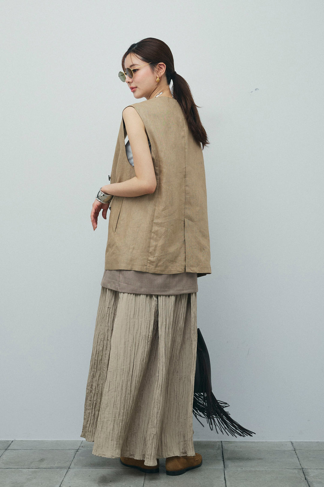 [予約/SET]ノーカラージレ+レイヤードスカート(2set)