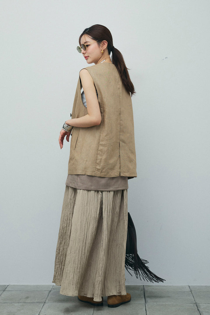 [予約/SET]ノーカラージレ+レイヤードスカート(2set)