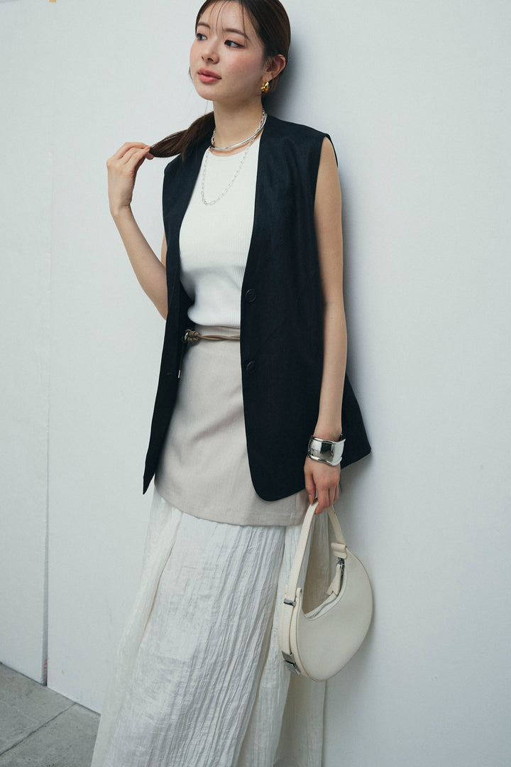 [予約/SET]ノーカラージレ+レイヤードスカート(2set)