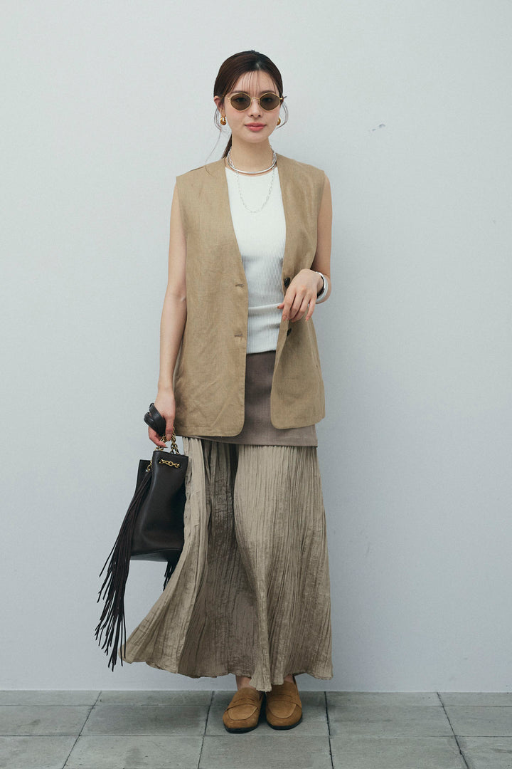 [予約/SET]ノーカラージレ+レイヤードスカート(2set)